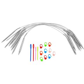 مجموعة إبر الحياكة الدائرية، 9 عبوات من مجموعة إبر الحياكة المصنوعة من الفولاذ المقاوم للصدأ (16 بوصة/40 سم)، 9 مقاسات من 2 مم إلى 6 مم، مع أدوات صغيرة، معدن دائري قصير، للمبتدئين، صناعة الجوارب، محبي النسيج in Kuwait