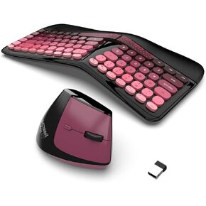 Wireless Keyboard and Mouse, 104 Round Keys Full-Size Cute Colorful Keyboard and Mouse with Retro Typewriter for PC/Mac/Laptop/Tablet/Computer/Windows Coffee in Kuwait