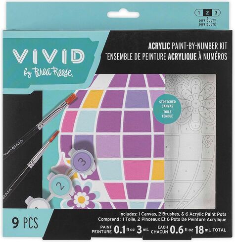 Vivid by Brea Reese: مجموعة طلاء أكريليك صغيرة حسب الأرقام - كلب بالون - قماش 6 × 6، 6 كبسولات طلاء، فرشتان، ألوان أزرق-أخضر-وردي، أعمال فنية يمكنك صنعها بنفسك in Kuwait