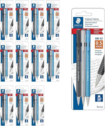 STAEDTLER triplus micro 0.5mm Lead Retractable Mechanical Pencil with Twist Eraser, Writing, Drawing, Drafting, 3-Pack, 77427BK3A6 in Kuwait