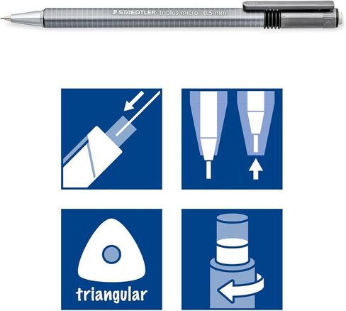 STAEDTLER triplus micro 0.5mm Lead Retractable Mechanical Pencil with Twist Eraser, Writing, Drawing, Drafting, 3-Pack, 77427BK3A6 in Kuwait