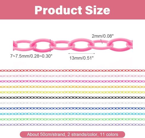 سلاسل مجوهرات بلاستيكية ملونة، حلقات ربط أكريليك عامة 22 ضفيرة 15 بوصة وصلات سلسلة كبح لسلاسل النظارات ومحفظة النظارات وقلادة وأقراط وصناعة المجوهرات DIY مجموعة صنع ألوان الحلوى المختلطة in Kuwait