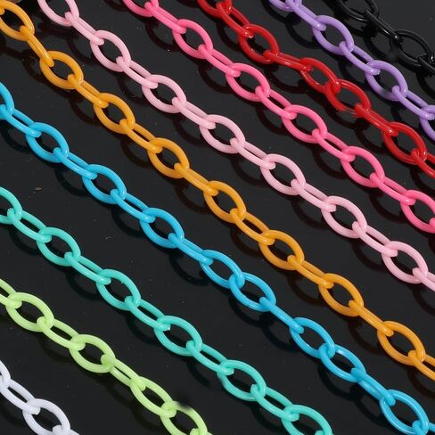 سلاسل مجوهرات بلاستيكية ملونة، حلقات ربط أكريليك عامة 22 ضفيرة 15 بوصة وصلات سلسلة كبح لسلاسل النظارات ومحفظة النظارات وقلادة وأقراط وصناعة المجوهرات DIY مجموعة صنع ألوان الحلوى المختلطة in Kuwait
