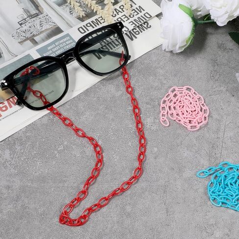 سلاسل مجوهرات بلاستيكية ملونة، حلقات ربط أكريليك عامة 22 ضفيرة 15 بوصة وصلات سلسلة كبح لسلاسل النظارات ومحفظة النظارات وقلادة وأقراط وصناعة المجوهرات DIY مجموعة صنع ألوان الحلوى المختلطة in Kuwait