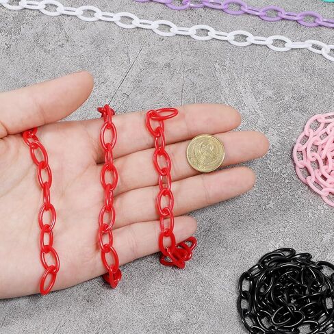 سلاسل مجوهرات بلاستيكية ملونة، حلقات ربط أكريليك عامة 22 ضفيرة 15 بوصة وصلات سلسلة كبح لسلاسل النظارات ومحفظة النظارات وقلادة وأقراط وصناعة المجوهرات DIY مجموعة صنع ألوان الحلوى المختلطة in Kuwait