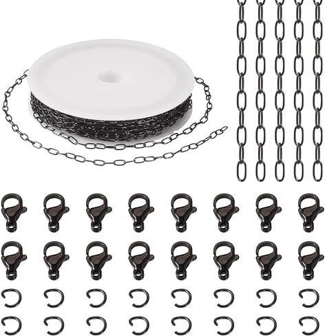 pandahall 16.4 قدم الأسود المقاوم للصدأ سلاسل مشبك الورق البيضاوي رابط سلاسل معدنية مع حلقات القفز جراد البحر المشابك DIY سوار قلادة صنع المجوهرات in Kuwait