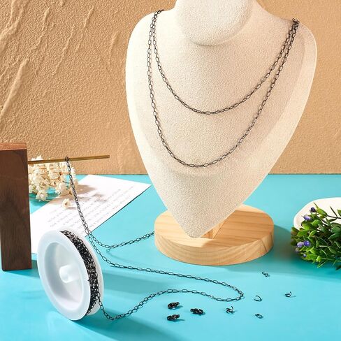 pandahall 16.4 قدم الأسود المقاوم للصدأ سلاسل مشبك الورق البيضاوي رابط سلاسل معدنية مع حلقات القفز جراد البحر المشابك DIY سوار قلادة صنع المجوهرات in Kuwait