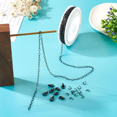 pandahall 16.4 قدم الأسود المقاوم للصدأ سلاسل مشبك الورق البيضاوي رابط سلاسل معدنية مع حلقات القفز جراد البحر المشابك DIY سوار قلادة صنع المجوهرات in Kuwait