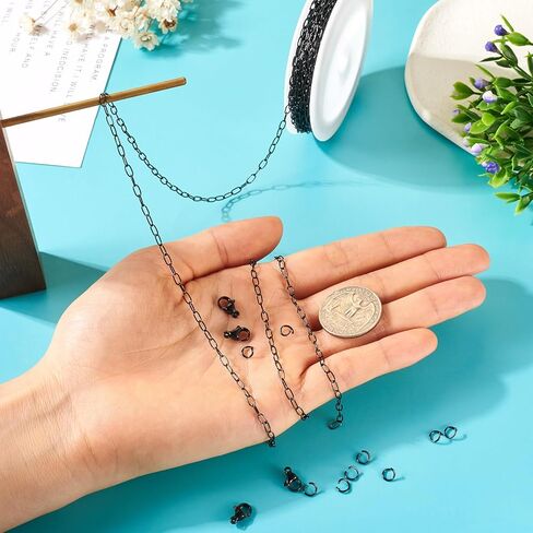 pandahall 16.4 قدم الأسود المقاوم للصدأ سلاسل مشبك الورق البيضاوي رابط سلاسل معدنية مع حلقات القفز جراد البحر المشابك DIY سوار قلادة صنع المجوهرات in Kuwait