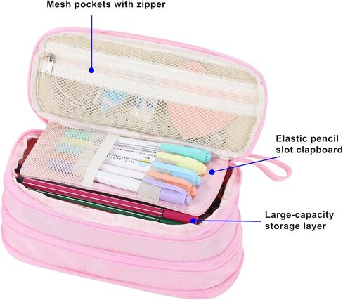Pencil Case for Girls Kids Teens Adults Big Pencil Bag with Zipper Big Pen Pouch Large Stationery Pen Case Organizer for School Pink in Saudi Arabia