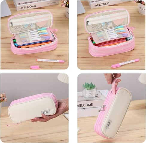 Pencil Case for Girls Kids Teens Adults Big Pencil Bag with Zipper Big Pen Pouch Large Stationery Pen Case Organizer for School Pink in Saudi Arabia