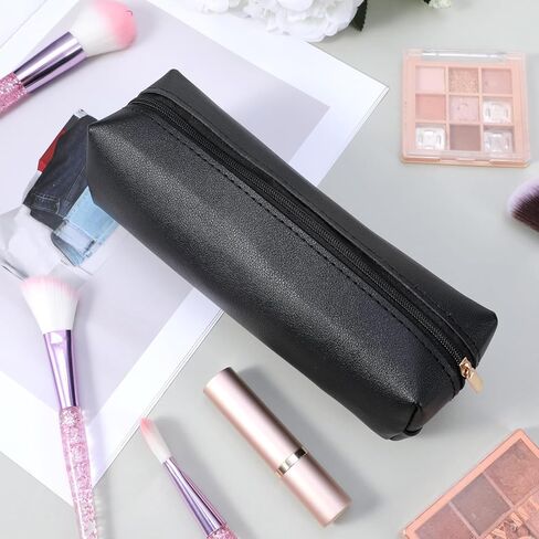 Pouches for Pencils Black Leather Pencil Case Pouch PU Leather Pen Pouch Portable Stationery Bag Cosmetic Organizer Bag For Adult Women Men in Saudi Arabia