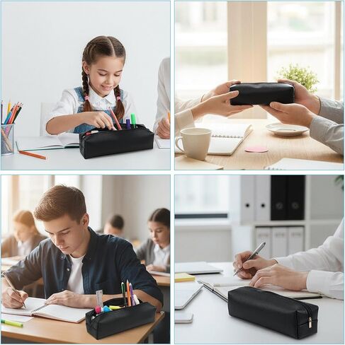 Pouches for Pencils Black Leather Pencil Case Pouch PU Leather Pen Pouch Portable Stationery Bag Cosmetic Organizer Bag For Adult Women Men in Saudi Arabia