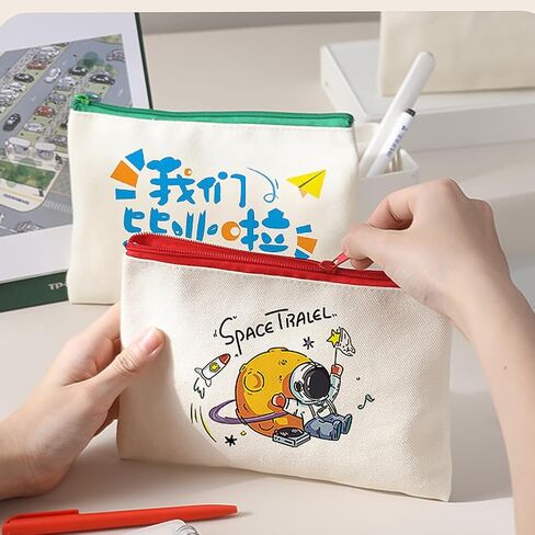 5 Pack Canvas Zipper Bags - Blank DIY Craft Pen and Pencil Case - Multipurpose Makeup Bag for Makeup, Invoice, Travel Toiletries in Saudi Arabia