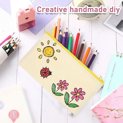 5 Pack Canvas Zipper Bags - Blank DIY Craft Pen and Pencil Case - Multipurpose Makeup Bag for Makeup, Invoice, Travel Toiletries in Saudi Arabia