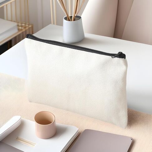 5 Pack Canvas Zipper Bags - Blank DIY Craft Pen and Pencil Case - Multipurpose Makeup Bag for Makeup, Invoice, Travel Toiletries in Saudi Arabia