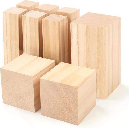 9Pcs Basswood Carving Blocks, 3 Sizes Whittling Wood Basswood Blocks Kit for Wood Carving for Beginners Kids and Adults 6*(1x1x4) in,2*(2x2x2) in,1*(2x2x4) in in Kuwait