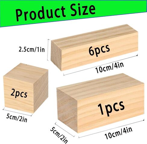 9Pcs Basswood Carving Blocks, 3 Sizes Whittling Wood Basswood Blocks Kit for Wood Carving for Beginners Kids and Adults 6*(1x1x4) in,2*(2x2x2) in,1*(2x2x4) in in Kuwait