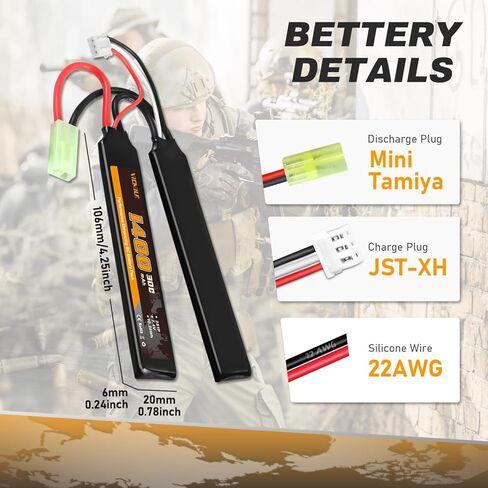 2S Airsoft Battery 7.4V 1400mAh Lipo Battery 30C(Burst 60C) Butterfly Battery Pack with Mini Tamiya Plug Fit for Most Airsoft Model Guns Gel Water Bead Blaster with 7.4V USB Charge Cable in Saudi Arabia