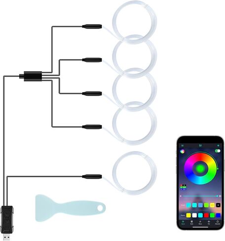 LivTee Car Led Interior Lights, Newest Two-Line Design 4pcs 48 LED Multi DIY Color Music Under Dash Car Lighting Waterproof Kits with Wireless Remote & APP Control, Car Charger Included in Saudi Arabia