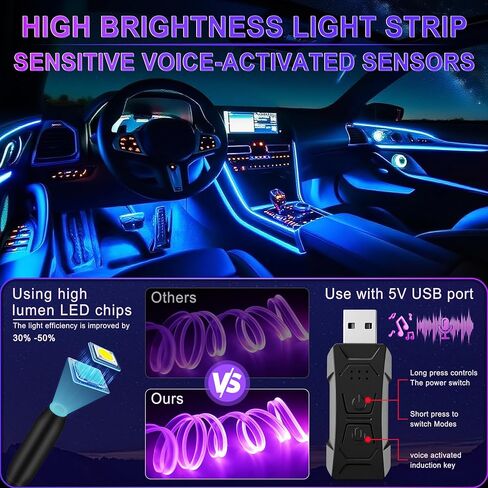 LivTee Car Led Interior Lights, Newest Two-Line Design 4pcs 48 LED Multi DIY Color Music Under Dash Car Lighting Waterproof Kits with Wireless Remote & APP Control, Car Charger Included in Saudi Arabia