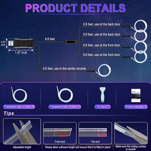 LivTee Car Led Interior Lights, Newest Two-Line Design 4pcs 48 LED Multi DIY Color Music Under Dash Car Lighting Waterproof Kits with Wireless Remote & APP Control, Car Charger Included in Saudi Arabia