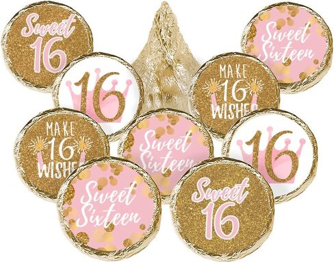 Pink and Gold Sweet 16 Birthday Party Stickers, Sweet Sixteen Party Favor Labels, Envelope Seals - 40 Count in Saudi Arabia