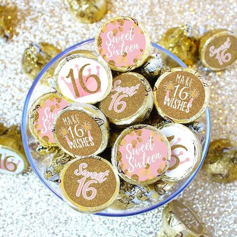 Pink and Gold Sweet 16 Birthday Party Stickers, Sweet Sixteen Party Favor Labels, Envelope Seals - 40 Count in Saudi Arabia