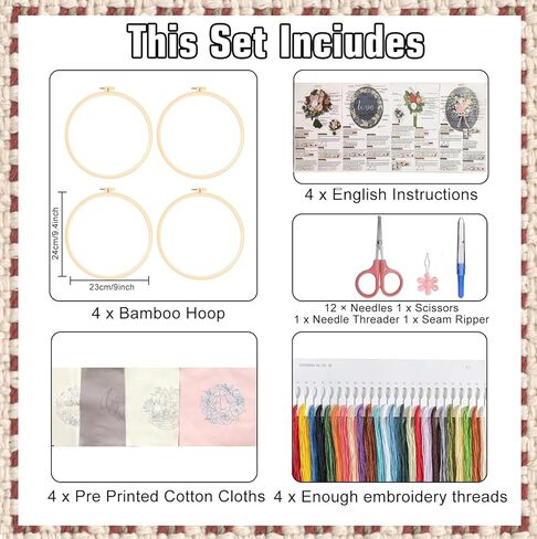 CanVrinxol 4 Sets Christmas Embroidery Kits for Adults Beginners, Cross Stitch Kits with Patterns, Hoops, Threads, Needles & Tools, DIY Craft Gift Ideas (Christmas Collection 2) in Saudi Arabia