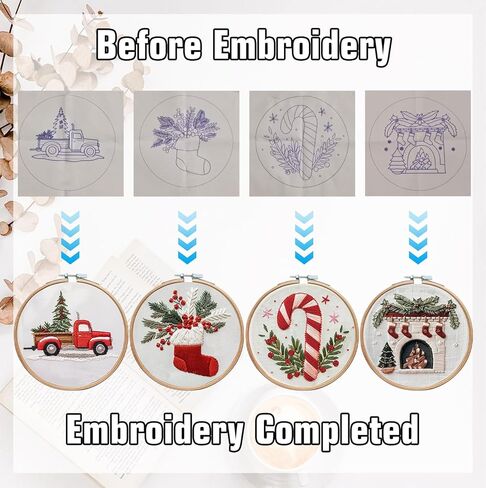 CanVrinxol 4 Sets Christmas Embroidery Kits for Adults Beginners, Cross Stitch Kits with Patterns, Hoops, Threads, Needles & Tools, DIY Craft Gift Ideas (Christmas Collection 2) in Saudi Arabia