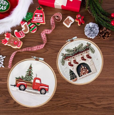 CanVrinxol 4 Sets Christmas Embroidery Kits for Adults Beginners, Cross Stitch Kits with Patterns, Hoops, Threads, Needles & Tools, DIY Craft Gift Ideas (Christmas Collection 2) in Saudi Arabia