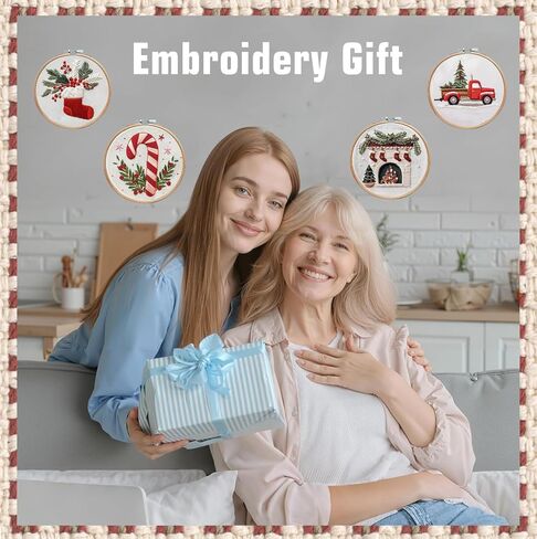 CanVrinxol 4 Sets Christmas Embroidery Kits for Adults Beginners, Cross Stitch Kits with Patterns, Hoops, Threads, Needles & Tools, DIY Craft Gift Ideas (Christmas Collection 2) in Saudi Arabia