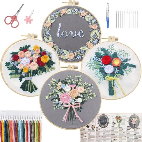 CanVrinxol 4 Sets Christmas Embroidery Kits for Adults Beginners, Cross Stitch Kits with Patterns, Hoops, Threads, Needles & Tools, DIY Craft Gift Ideas (Christmas Collection 2) in Saudi Arabia