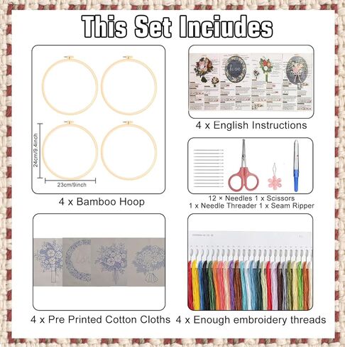 CanVrinxol 4 Sets Christmas Embroidery Kits for Adults Beginners, Cross Stitch Kits with Patterns, Hoops, Threads, Needles & Tools, DIY Craft Gift Ideas (Christmas Collection 2) in Saudi Arabia