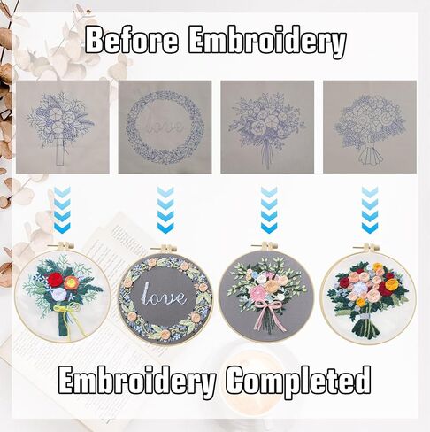 CanVrinxol 4 Sets Christmas Embroidery Kits for Adults Beginners, Cross Stitch Kits with Patterns, Hoops, Threads, Needles & Tools, DIY Craft Gift Ideas (Christmas Collection 2) in Saudi Arabia