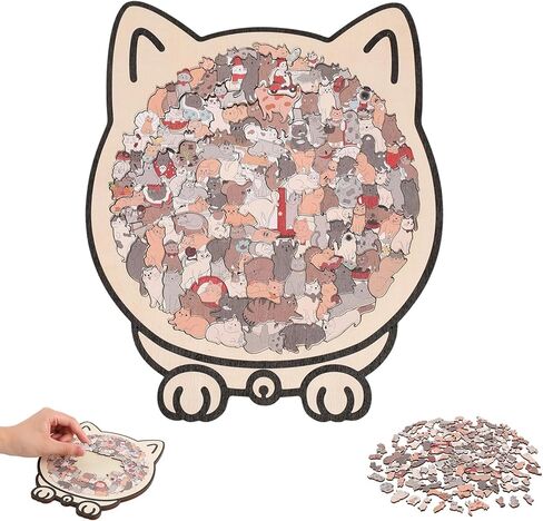 135-Piece Colored Cat Shaped Wooden Jigsaw Puzzle, Cats Shaped Wooden Puzzle, Unique Animal Shape Wood Puzzle, Creative Gifts for Cats Lovers, Home Decor in Saudi Arabia