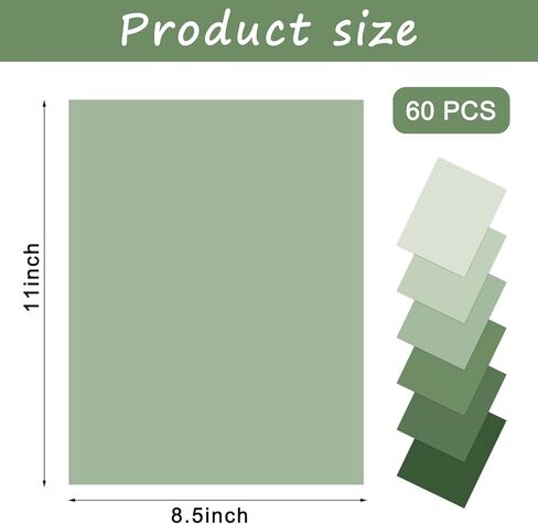 Whaline 60 Sheets Sage Green Card Stock Paper Scrapbook Paper 6 Gradient Colors Double-Sided Card Stock for Birthday Party Invitation DIY Crafts Decoration, 8.5 x 11 Inch in Saudi Arabia