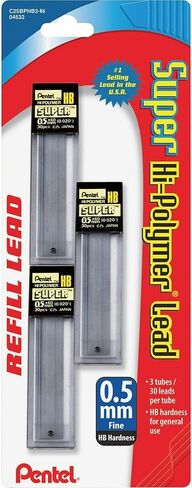 Pentel Super Hi-Polymer Refills, 0.7 mm Medium, HB, 180 Pieces of Lead (C27BPHB6) in Saudi Arabia