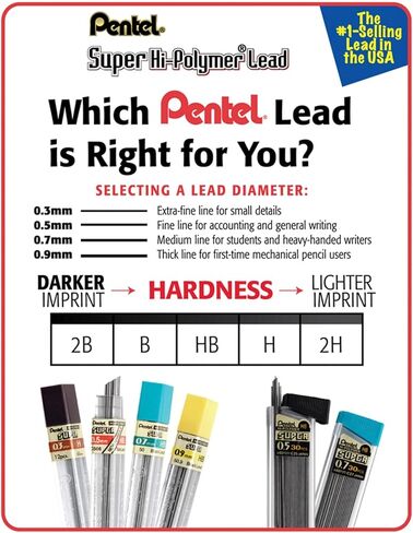 Pentel Super Hi-Polymer Refills, 0.7 mm Medium, HB, 180 Pieces of Lead (C27BPHB6) in Saudi Arabia
