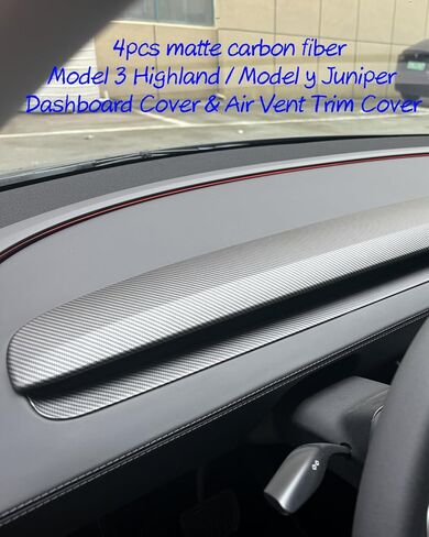 غطاء لوحة القيادة طراز 3 Highland Model y Juniper وغطاء فتحة تهوية الهواء متوافق مع طراز Tesla 3 Highland 2024+ وModel y Juniper 2025+ إجمالي 4 مجموعات (أبيض غير لامع) (ألياف الكربون غير اللامعة) in Kuwait