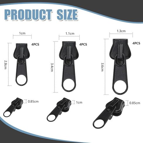 12 Piece 3 Sizes Metal Universal Instant Fix Zipper Repair Kit - Replacement Zip Slider Teeth Spare Parts in Saudi Arabia