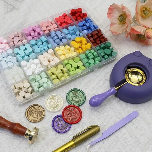 Wax Seal Stamp Set, Electric Wax Sealing Warmer, 24 Colors Waxs Sealing Beads 600pcs, Crow Waxing Stamp, Sealingwax Spoon, Gold Waxseal Pen, Tweezer (K1) in Saudi Arabia