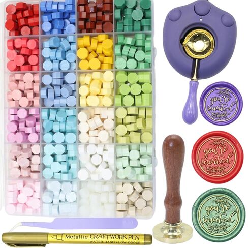 Wax Seal Stamp Set, Electric Wax Sealing Warmer, 24 Colors Waxs Sealing Beads 600pcs, Crow Waxing Stamp, Sealingwax Spoon, Gold Waxseal Pen, Tweezer (K1) in Saudi Arabia