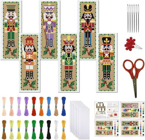 FREEBLOSS 6Pcs Christmas Cross Stitch Bookmark Kit for Adult Beginners Nutcracker Pattern Stamped Embroidery Bookmark Kit with Instructions DIY Bookmarks Kits for Christmas 8"x2.4" in Saudi Arabia