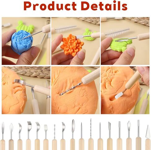 11Pcs Polymer Clay Tools Ceramic Modeling Sculpting Tool Pottery Carving Tools Set for Molding Cutting Trimming Shaping, Double-Sided, Wooden Handles in Saudi Arabia
