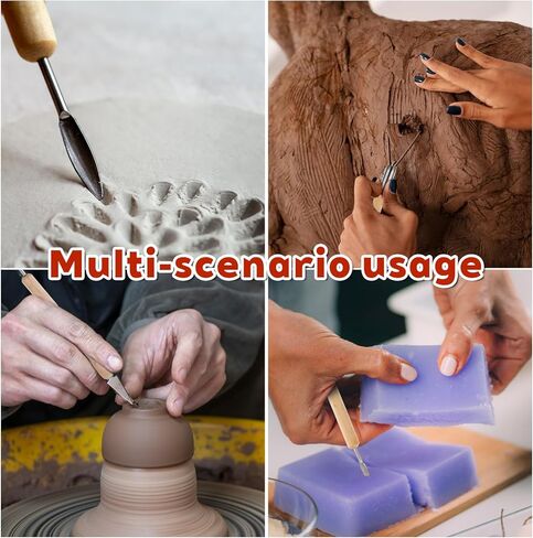 11Pcs Polymer Clay Tools Ceramic Modeling Sculpting Tool Pottery Carving Tools Set for Molding Cutting Trimming Shaping, Double-Sided, Wooden Handles in Saudi Arabia