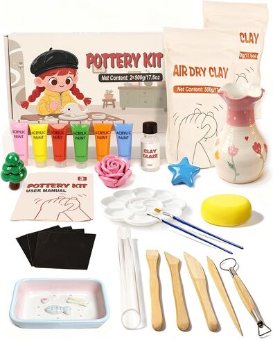 cycletour Pottery kit, 1 KG Air Dry Clay for Adults Includes 20 ML Glaze, 5 Clay Tools and Operation Guide. Adult Pottery Kit for Adults for Beginners DIY Handmade Gifts in Saudi Arabia