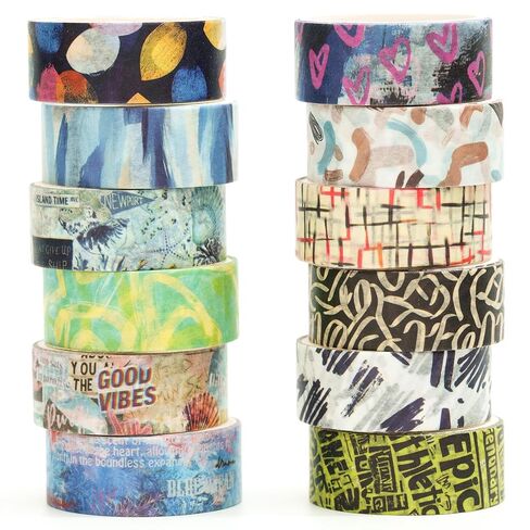 YUBBAEX 12 Rolls Artistic Expression Washi Tape Set Fine Arts Masking Tape Retro Plants Decorative for DIY Crafts, Bullet Journal Supplies, Planners, Scrapbook, Card/Gift Wrapping (3-Retro Notes) in Saudi Arabia