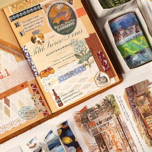 YUBBAEX 12 Rolls Artistic Expression Washi Tape Set Fine Arts Masking Tape Retro Plants Decorative for DIY Crafts, Bullet Journal Supplies, Planners, Scrapbook, Card/Gift Wrapping (3-Retro Notes) in Saudi Arabia