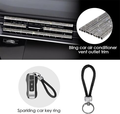 33-Piece Bling Car Accessories Set for Women - Rhinestone Steering Wheel Cover, Diamond Door Stickers, Auto Hooks, Vent Outlet Trim, Tire Valve Stem Caps, and Cup Holders (White) in Saudi Arabia
